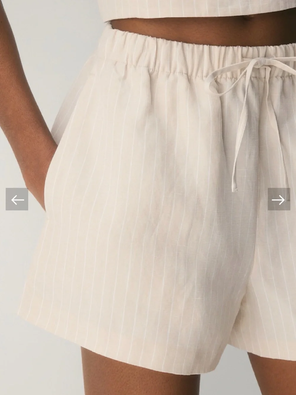 Aritzia Cream Pinstripe High-Waist Linen Drawstring Shorts Size S - Picture 7 of 8